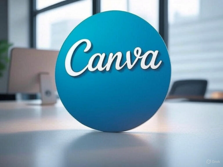 Canva AI logo featuring a modern blue circular design with the word "Canva" in white cursive text, representing the advanced AI features of Canva in 2025.