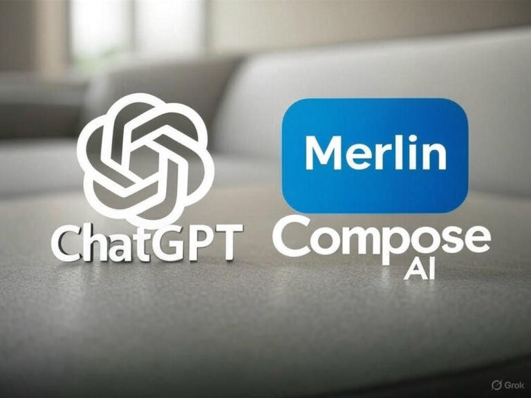 Icons of AI Chrome extensions including ChatGPT for Google, Merlin, and Compose AI shown on a laptop screen to represent productivity tools in 2025