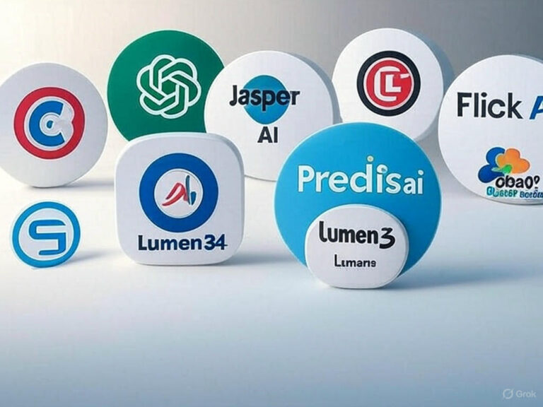 Illustration of AI tools automating social media content creation, audience engagement, and trend prediction for marketers in 2025